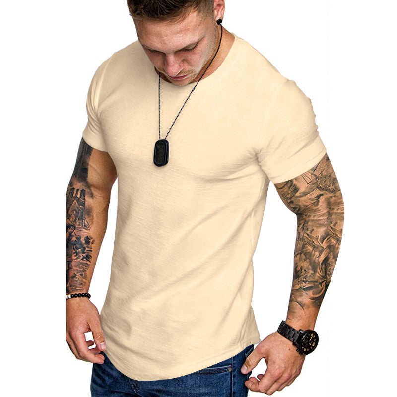 Herren nan figurbetontes Rundhalsshirt mit athletischem Schnitt elastischem Baumwoll-Elasthan-Mix und abgerundetem Saum EB