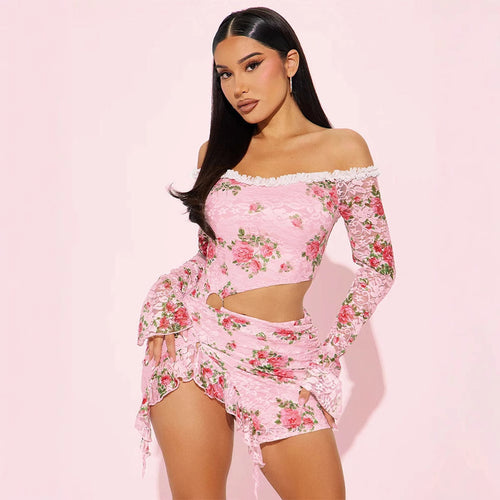 Damen Off-Shoulder Blusenkleid mit floralen Akzenten und asymmetrischem Design EB