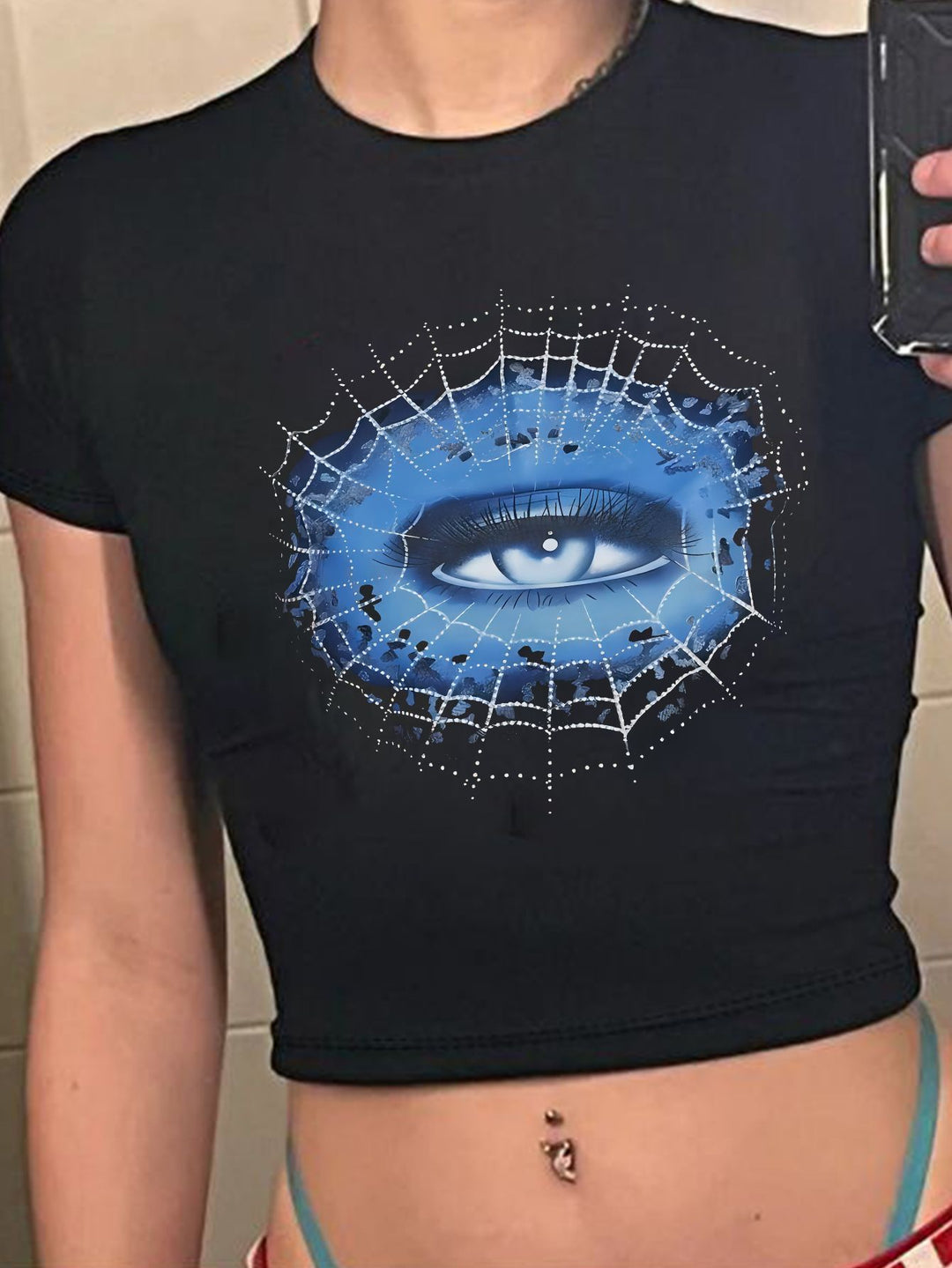 Damen Crop-T-Shirt mit auffälligem Statement-Print EB