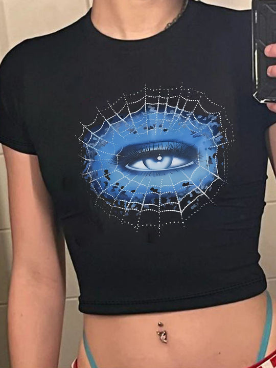 Damen Crop-T-Shirt mit auffälligem Statement-Print EB