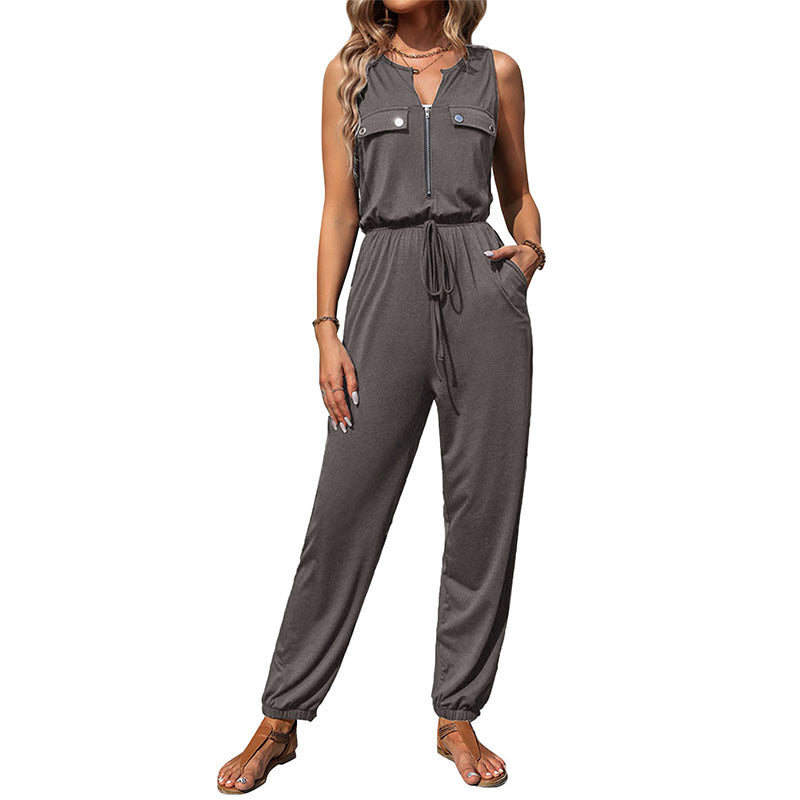 Damen Jumpsuit mit funktionalen Taschen und modischem Reißverschluss EB