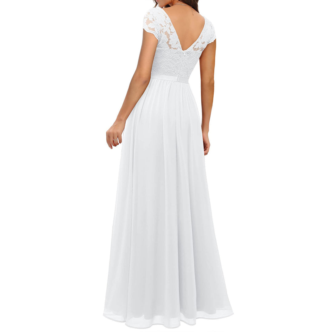 Damen Elegantes Spitzenkleid mit V-Ausschnitt EB
