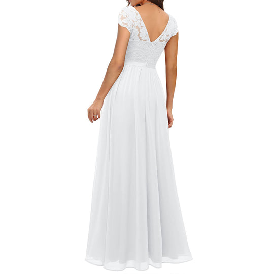 Damen Elegantes Spitzenkleid mit V-Ausschnitt EB