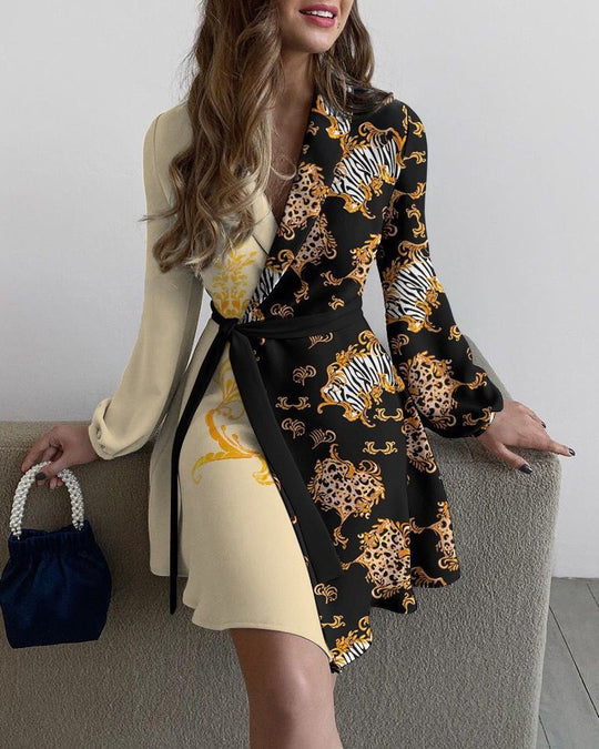 Damen Wickelkleid mit eleganten langen Ärmeln und seitlichem Schlitz EB