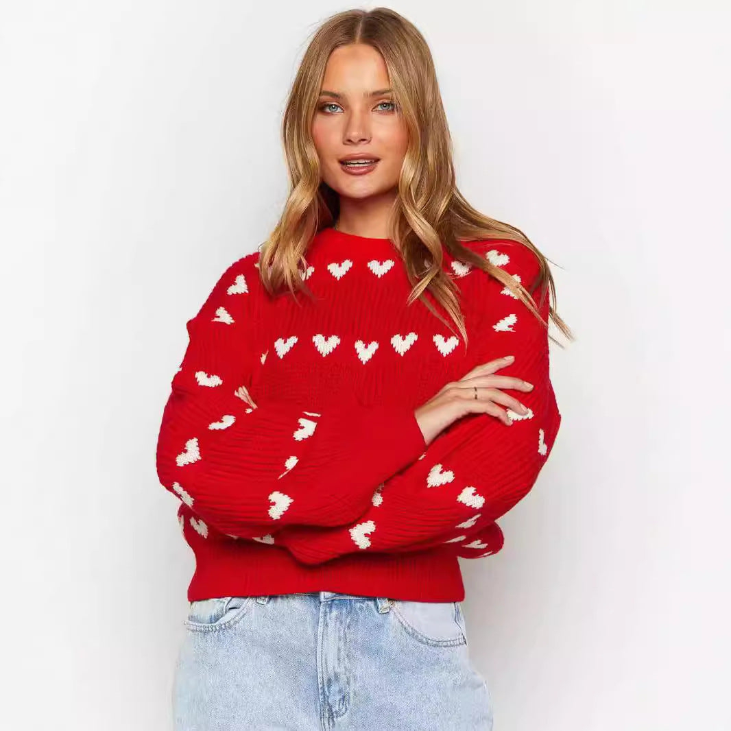 Damen gemütlicher Pullover mit Herzmuster EB