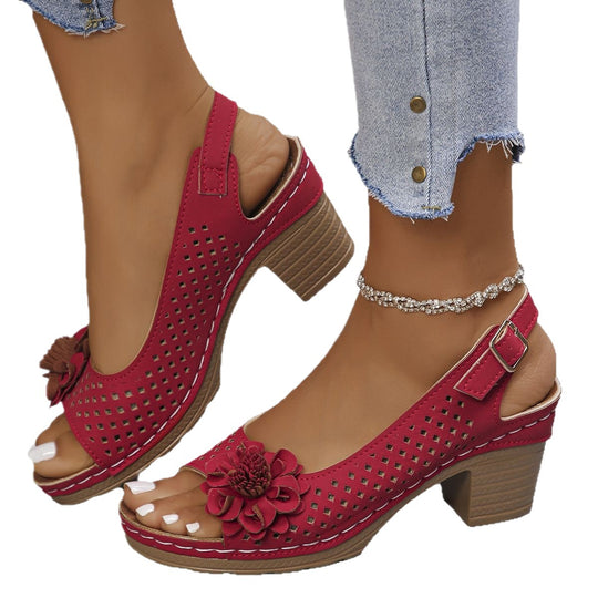 Damen Slingback Sandalen mit luftiger Mesh-Oberfläche und dekorativem Blumendesign EB