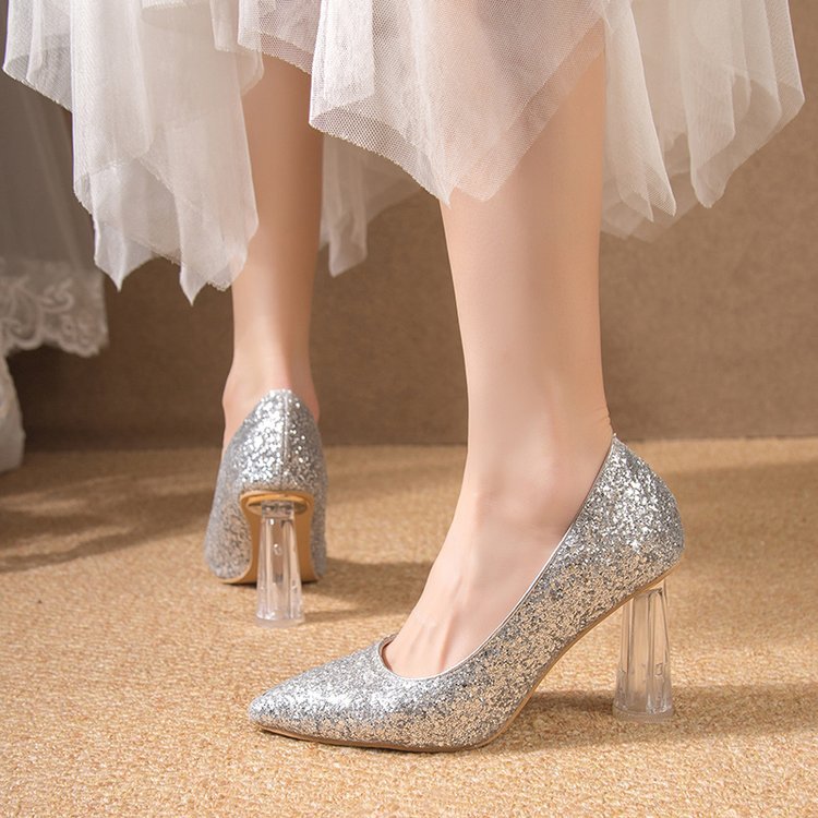 Damen Glitzernde High Heels mit transparentem Blockabsatz EB