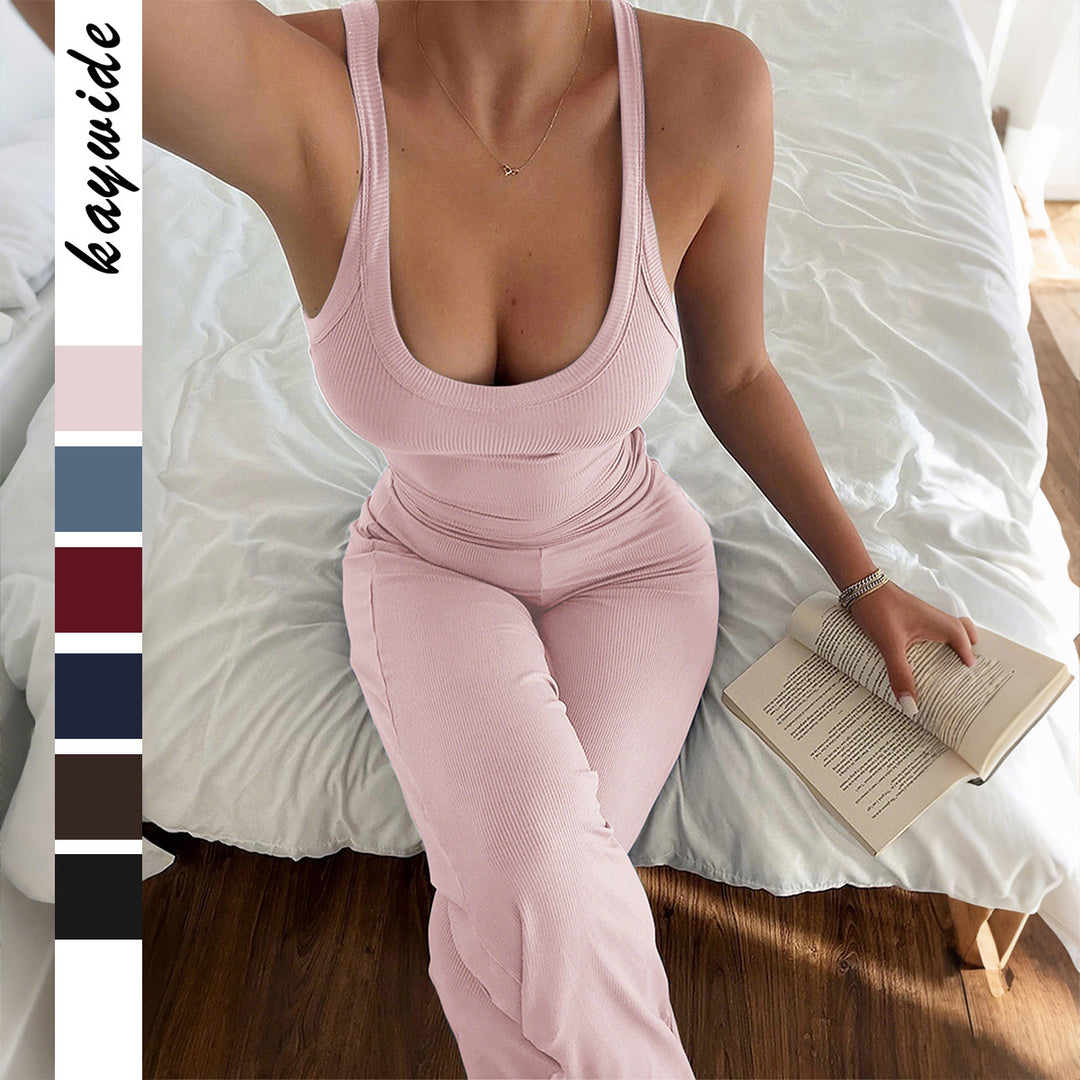 Damen Sportliches Jumpsuit aus elastischem Rippmaterial mit figurformendem Schnitt EB