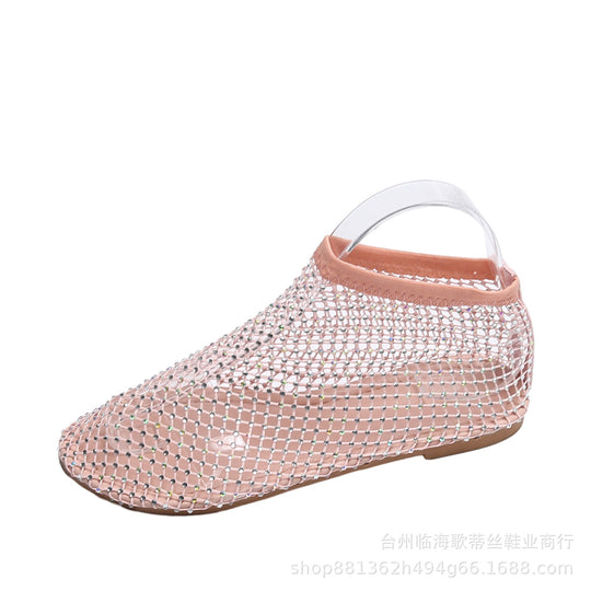 Damen elegante Netzsandalen mit funkelnden Strass-Applikationen EB