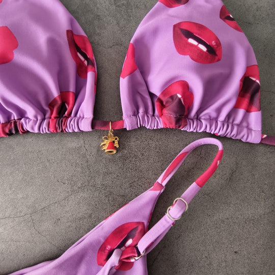 Damen Triangel-Bikini mit verspieltem Lippen-Design EB