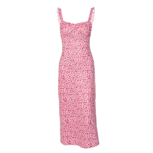 Damen Midi-Kleid mit fröhlichem Punktmuster und Raffdetails EB