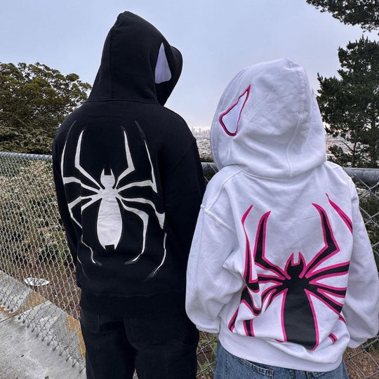 Unisex nan Kapuzenpullover mit kontrastiertem Spinnenmotiv Rückendruck und Ohrenkapuze EB