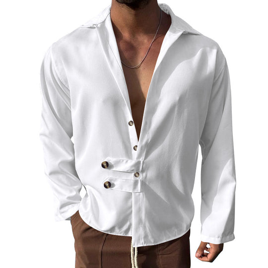 Herren Elegantes Hemd mit innovativem Knopfdesign und tiefem V-Ausschnitt EB