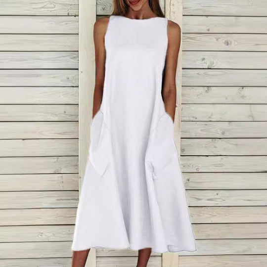 Damen luftiges Maxikleid mit praktischen Seitentaschen EB