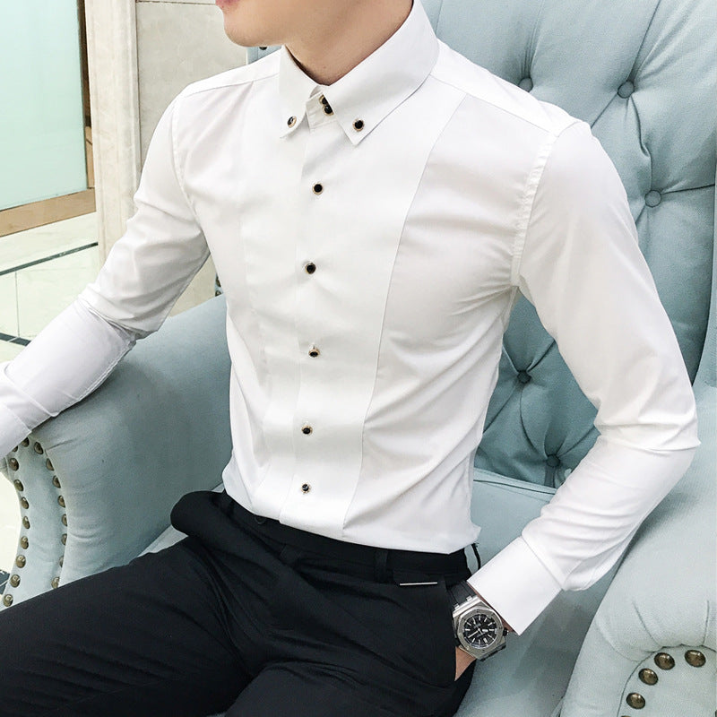 Herren Elegantes Langarmhemd mit feinen Knopfdetails EB