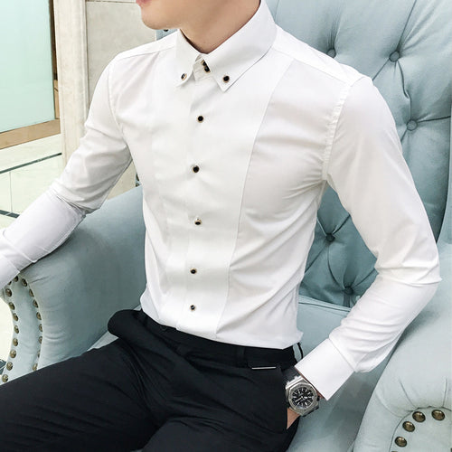 Herren Elegantes Langarmhemd mit feinen Knopfdetails EB