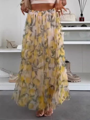 Damen Maxirock mit floralen Lagen und transparentem Design Heidi-Mode