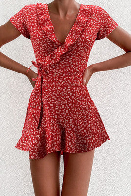 Damen Verspieltes Sommerkleid mit Rüschendetails und floralen Mustern EB