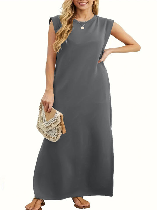 Damen Maxikleid mit schlichten Linien und modernen Schulterdetails EB