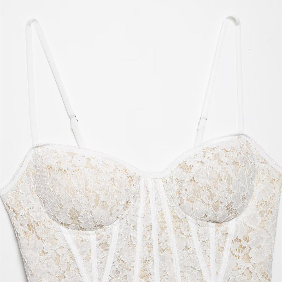 Damen Spitze Corsage Top mit verstellbaren Trägern und Schnürung EB