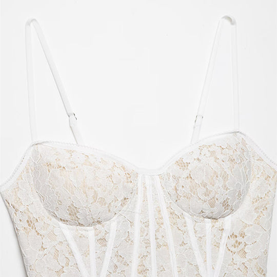 Damen Spitze Corsage Top mit verstellbaren Trägern und Schnürung EB