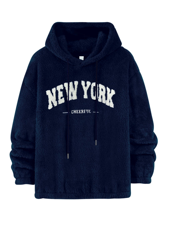 Unisex nan kuscheliger Plüsch-Hoodie mit Chenille-Logo, Kapuze und elastischem Saum EB
