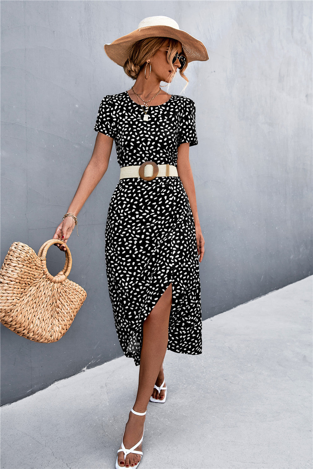 Damen Midikleid mit asymmetrischem Schnitt und dekorativem Gürtel EB