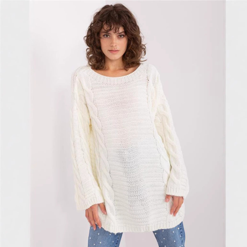 Damen Grobstrickpullover mit modernem Zopfmuster und weiten Ärmeln EB