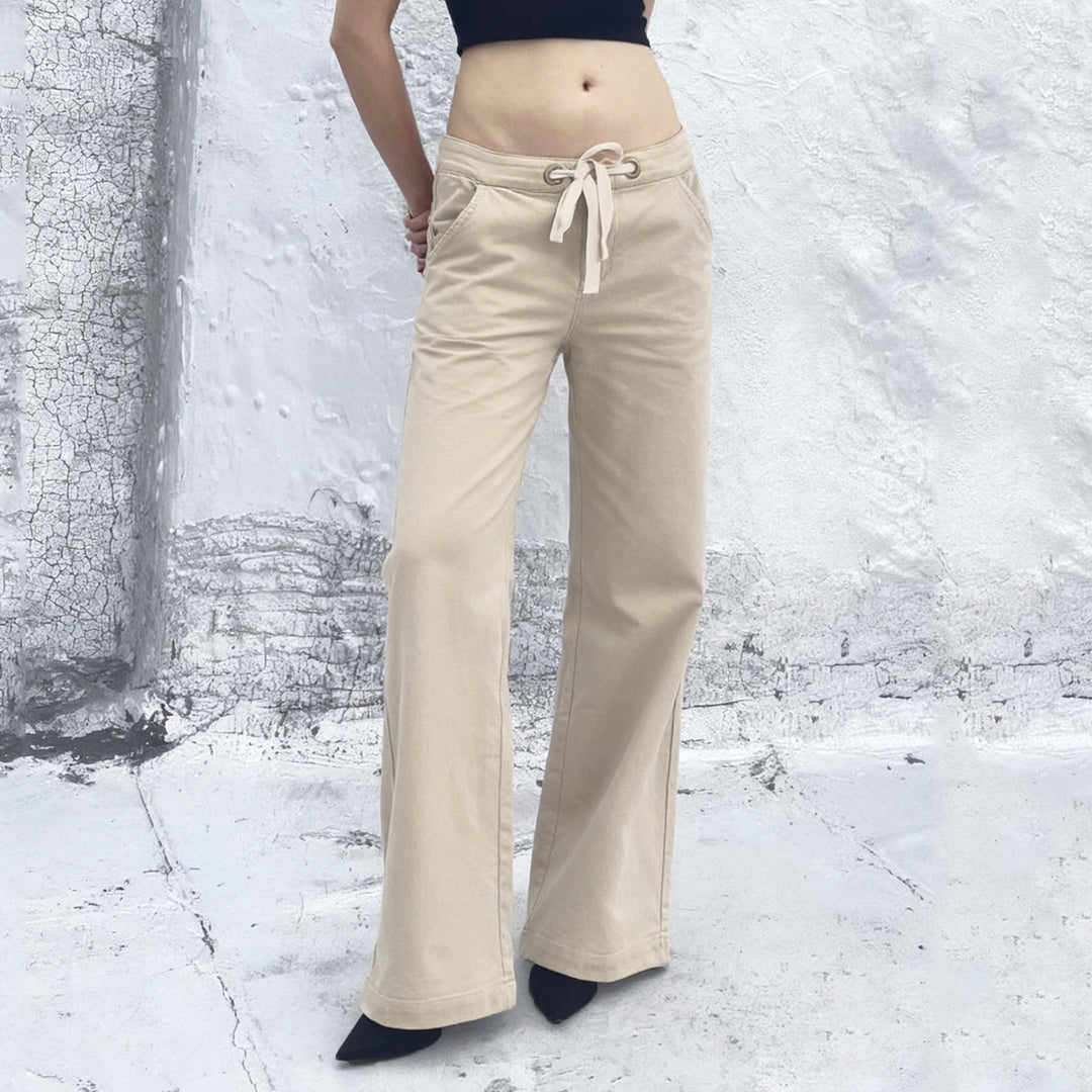 Damen Weite Baumwollhose mit verstellbarem Bund und praktischen Taschen EB