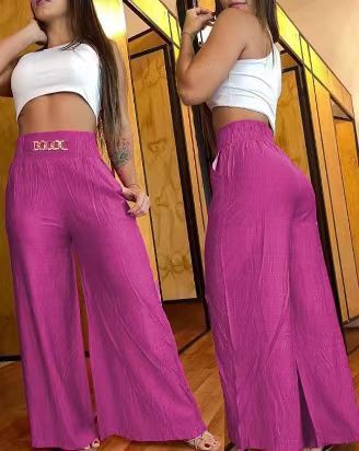 Damen weite Hosen mit elastischem Bund und stylischen Fransen EB