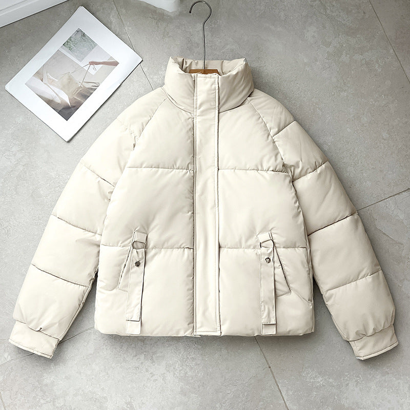 Damen nan kurze gesteppte Pufferjacke mit hohem Stehkragen, verdeckter Frontblende und D‑Ring Taschenapplikation EB