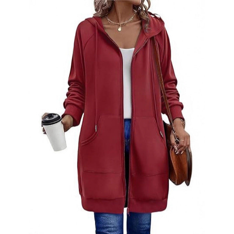 Damen modische Kapuzenjacke mit seitlichen Eingrifftaschen und Reißverschluss EB