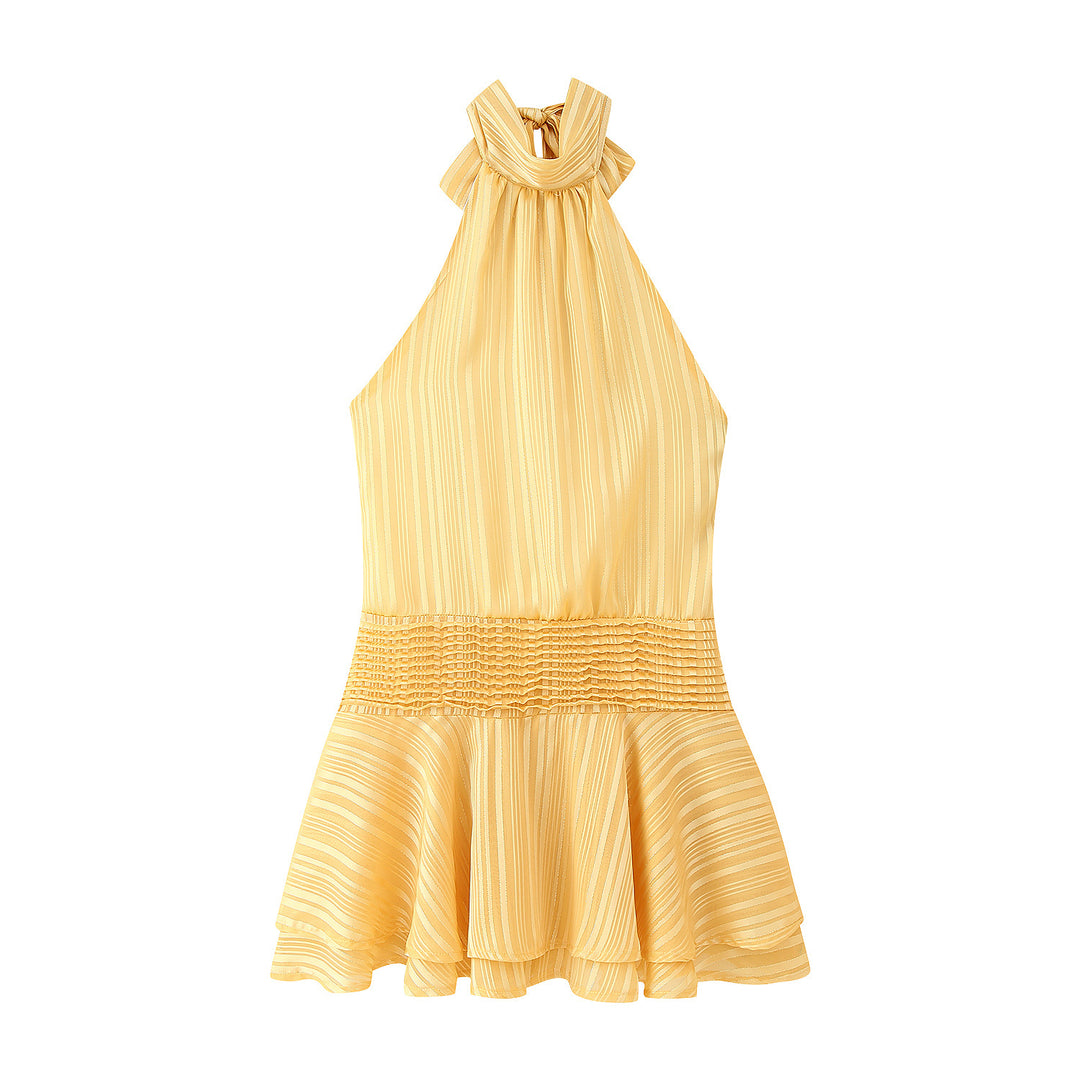 Damen Halterneck Top mit Rüschensaum und elastischer Taille EB