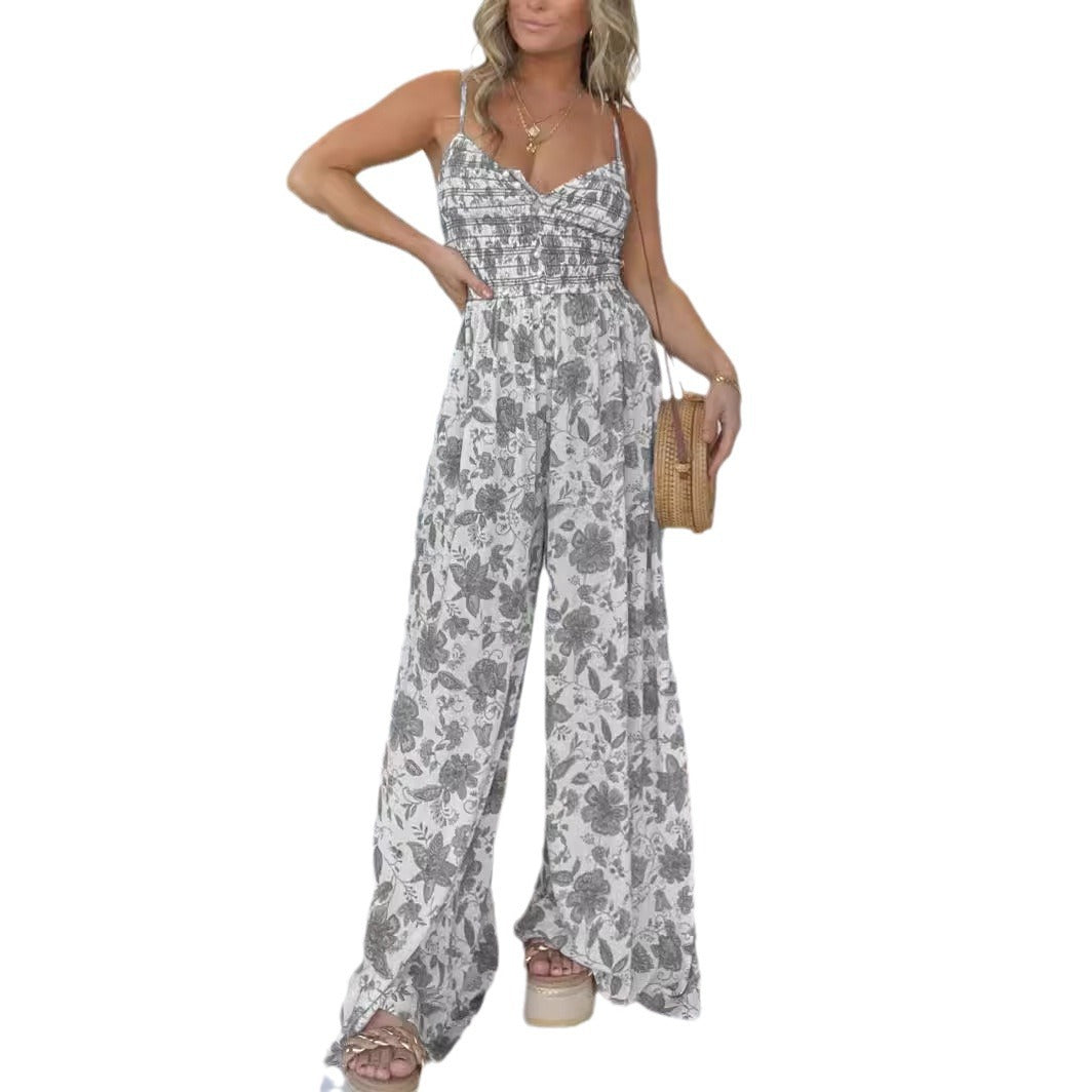 Damen Jumpsuit mit floralem Design und elastischem Oberteil EB