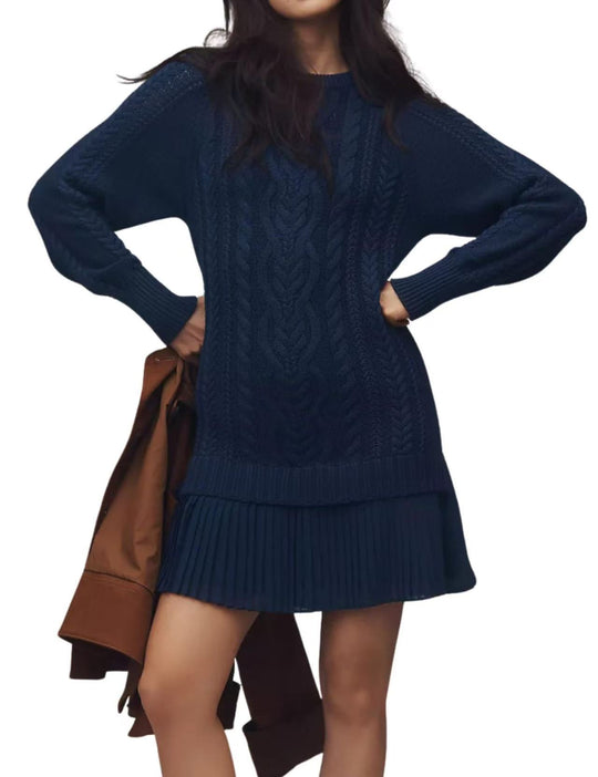 Damen nan Kabelstrick-Pullover mit Tunika-Schnitt, Zopfmuster und Rippbündchen EB