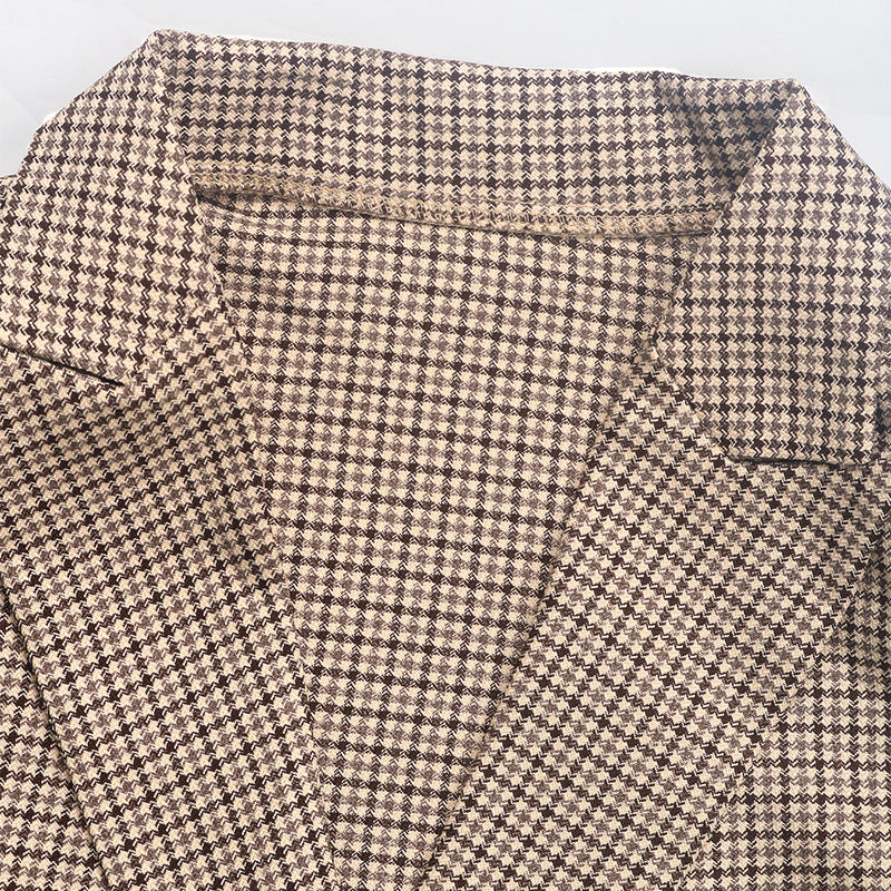 Damen kariertes Oversized Blazerjackett mit doppelter Knopfleiste EB