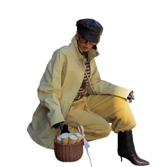 Damen Modische Regenjacke mit verstellbarem Taillenzug und praktischen Taschen EB