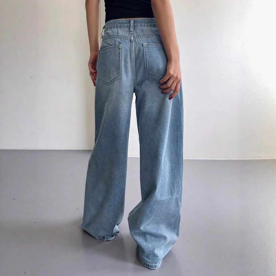 Damen Weite Jeanshose im lässigen Style mit hohem Bund und modischen Details EB