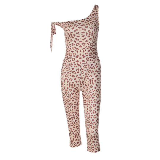 Damen trendiger Einteiler mit asymmetrischem Ausschnitt und Leoprint EB