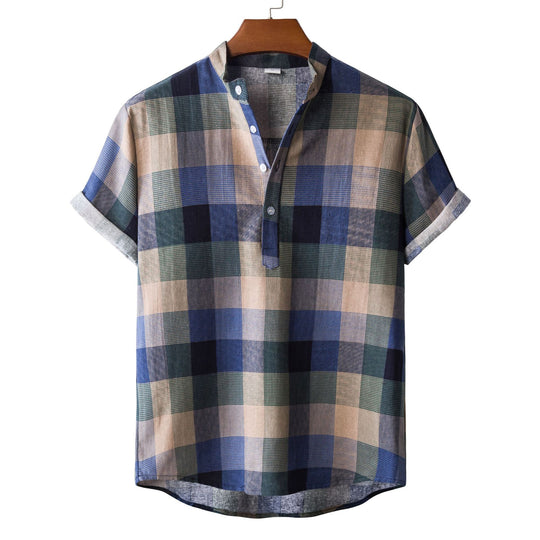 Herren Kurzarmhemd im modernen Karo-Design mit Henley-Ausschnitt und bequemer Passform EB