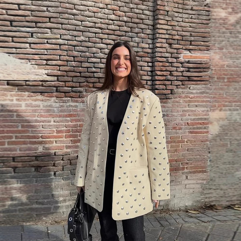 Damen Elegante Blazerjacke mit glamourösen Steinapplikationen EB