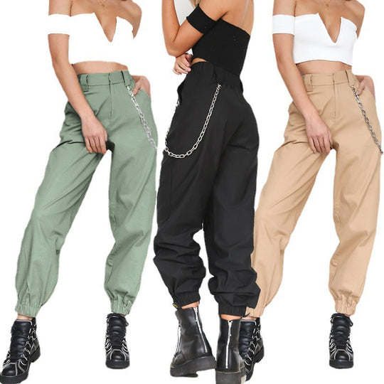 Damen Baggy-Hose mit Kettendetails und komfortablem Bund EB