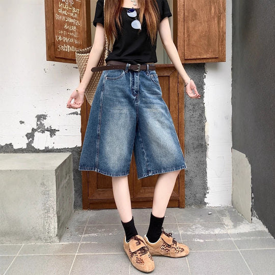 Damen weite Denim-Shorts im modernen Design mit praktischen Taschen EB