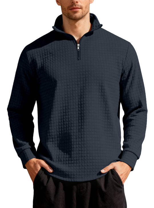 Herren nan City-Thermo-Pullover mit kurzem Reißverschluss Stehkragen und feiner Quadratstruktur EB