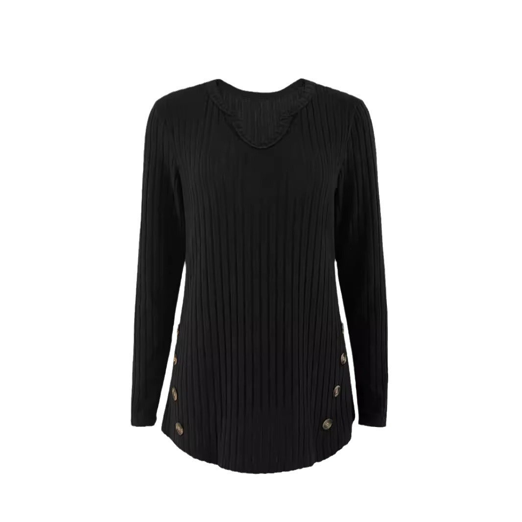 Damen Strickpullover mit seitlichen Knopfdetails und strukturiertem Rippdesign EB