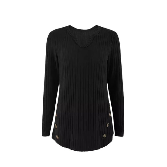 Damen Strickpullover mit seitlichen Knopfdetails und strukturiertem Rippdesign EB