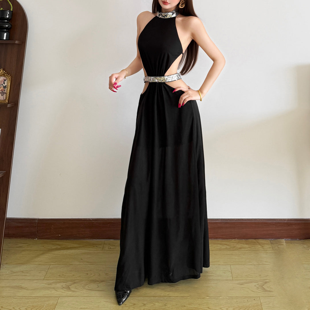 Damen Maxikleid mit seitlichen Cut-Outs und schwingendem Rock R&B