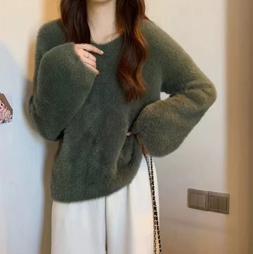 Damen Flauschiger Pullover mit weitem Schnitt EB