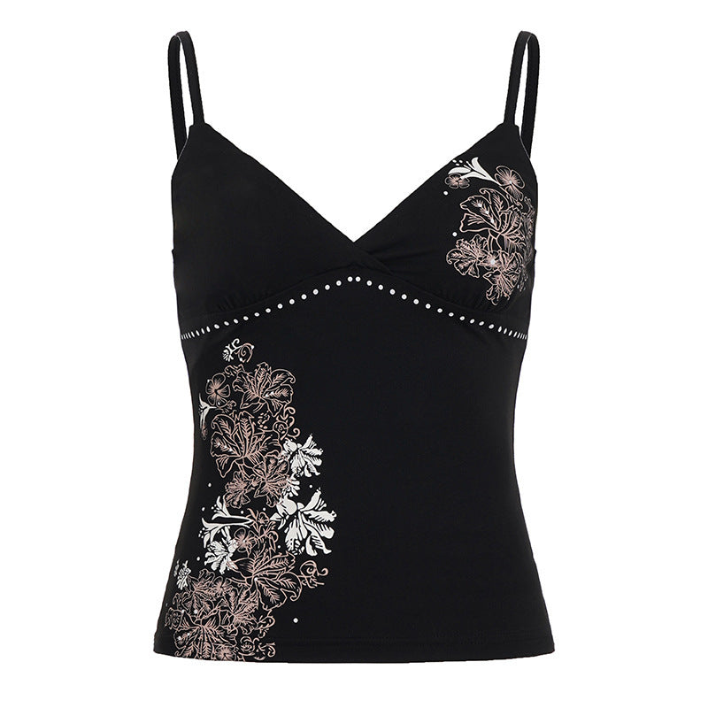 Damen Spaghetti-Trägertop mit floralem Druck und edlen Details EB