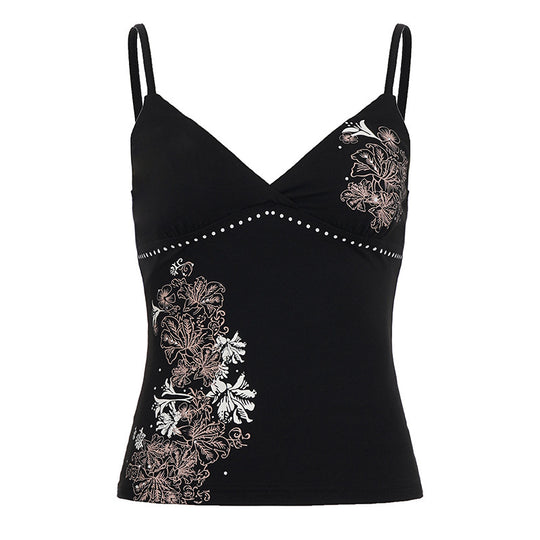 Damen Spaghetti-Trägertop mit floralem Druck und edlen Details EB